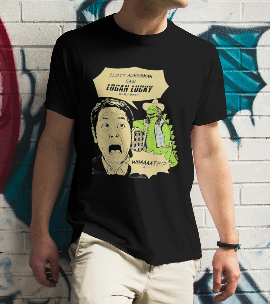Scott Aukerman Saw Logan Lucky Japanese Text Surprised Face Monster WHAAAT?!? T-Shirt