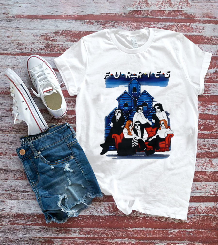 Furries Friends Group Sitting In Front Of Blue Houses T-Shirt