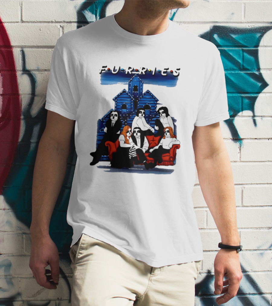 Furries Friends Group Sitting In Front Of Blue Houses T-Shirt