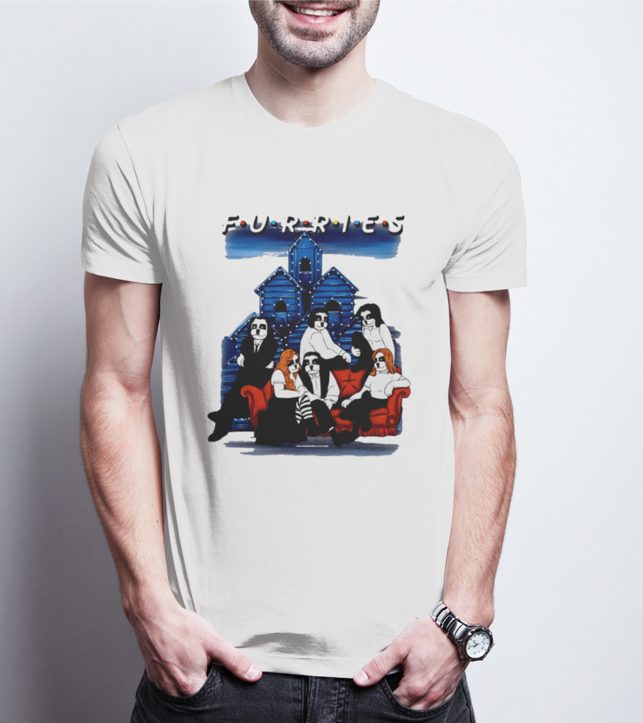 Furries Friends Group Sitting In Front Of Blue Houses T-Shirt