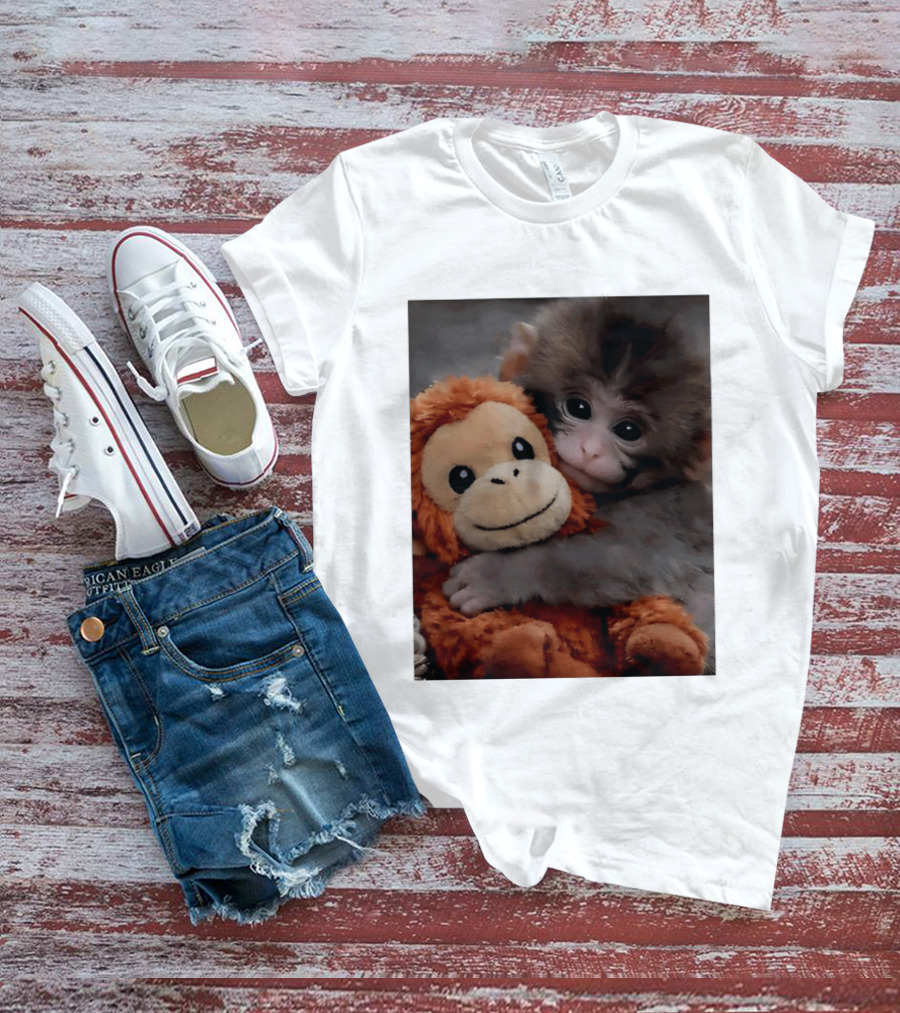 I Love Punch Monkey Hugging Stuffed Monkey T-Shirt