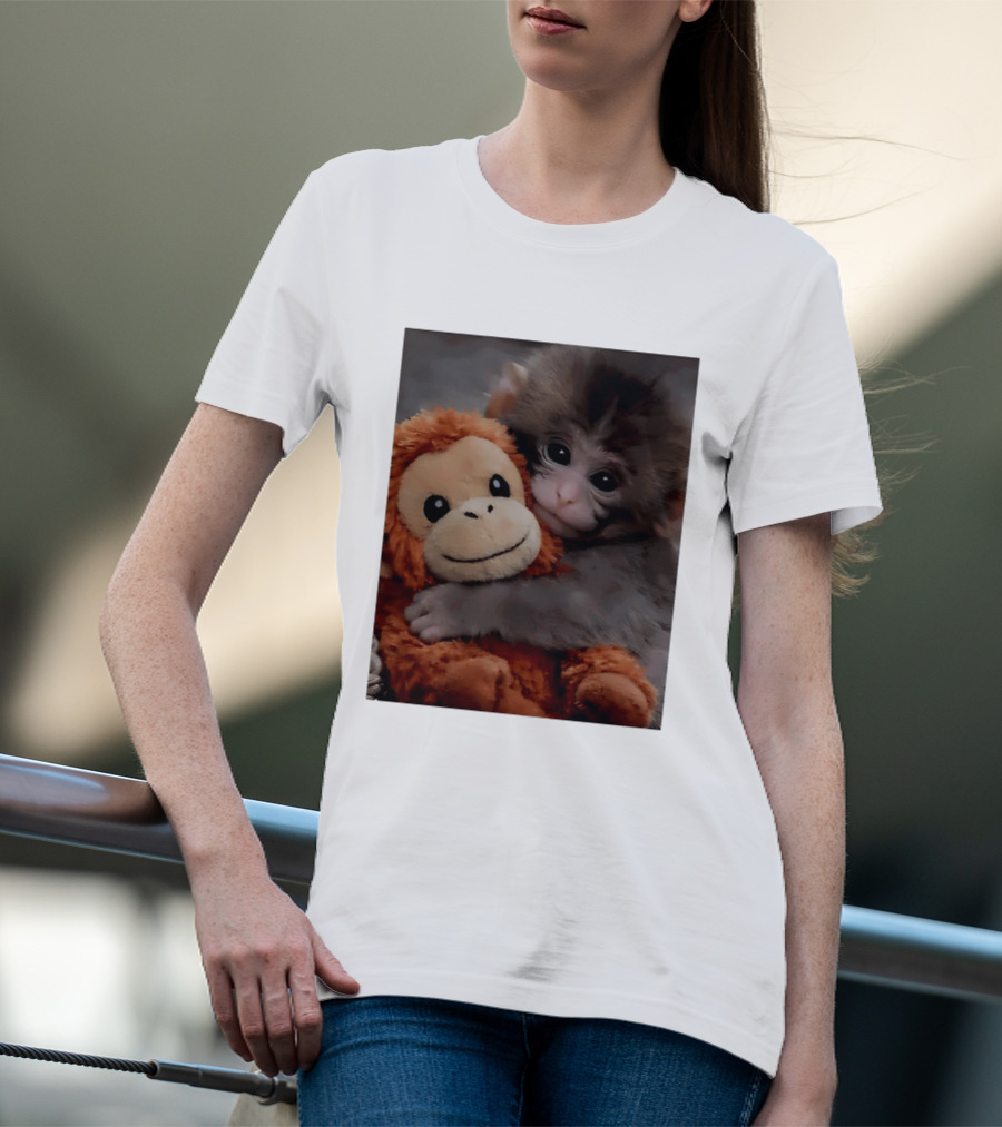 I Love Punch Monkey Hugging Stuffed Monkey T-Shirt