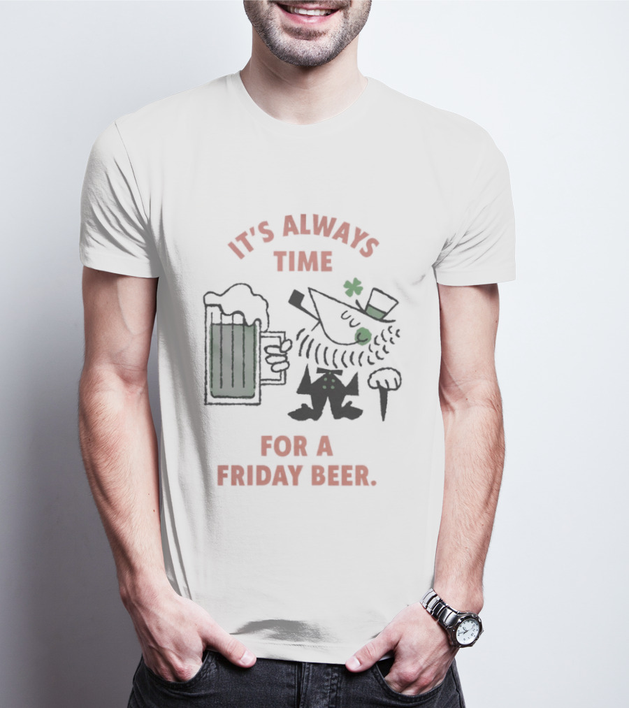 It's Always Time For A Friday Beer Leprechaun Cartoon T-Shirt