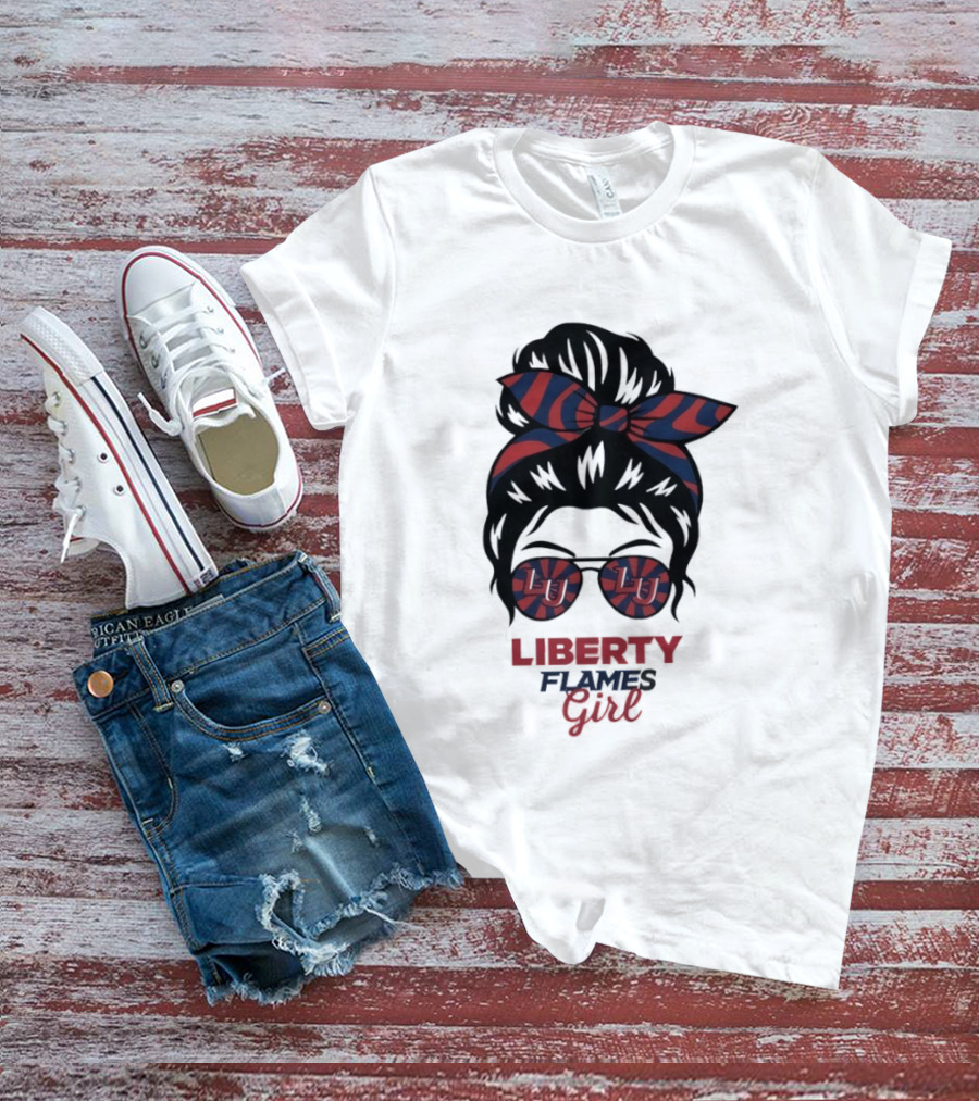 Liberty Flames LU Messy Bun Glasses Bow T-Shirt
