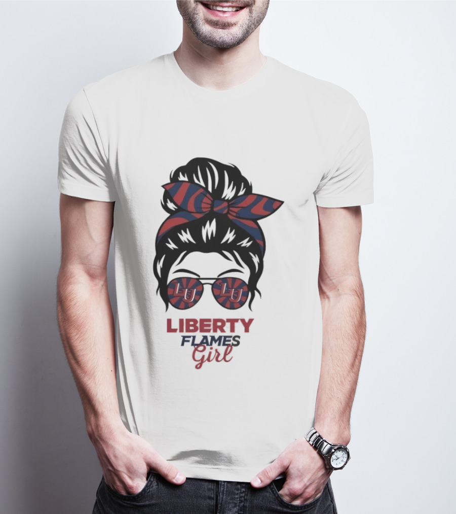 Liberty Flames LU Messy Bun Glasses Bow T-Shirt