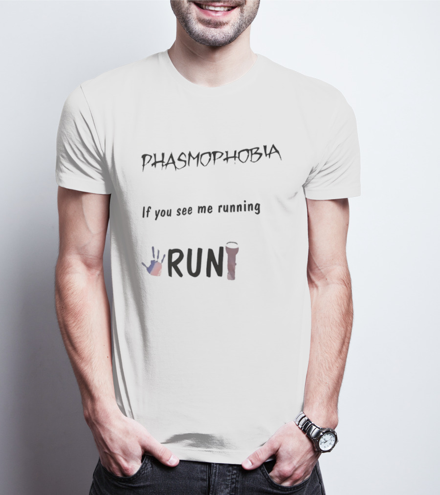 Phasmophobia If You See Me Running Run Flashlight Handprint T-Shirt