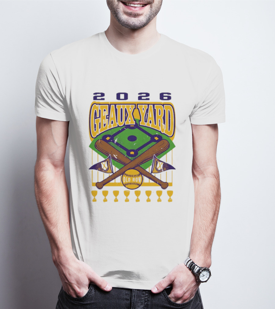 LSU Tigers 2026 Geaux Yard Baseball Field Old Row Bats Flags T-Shirt