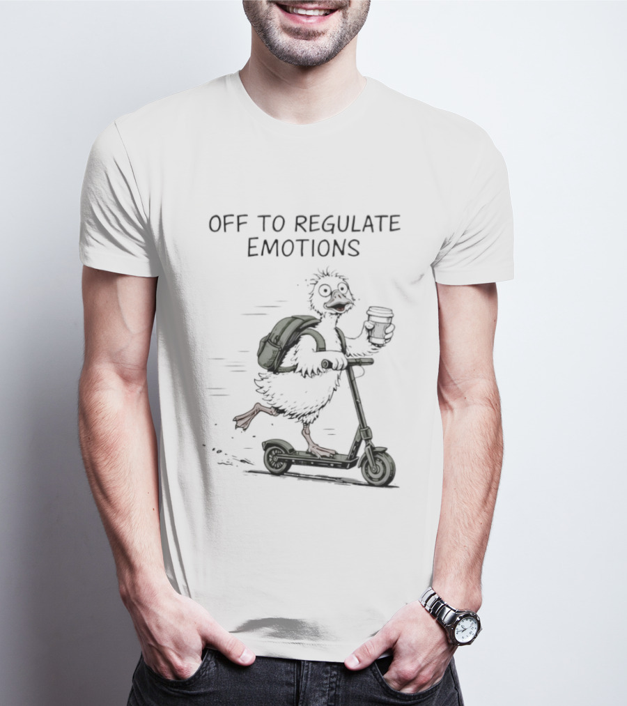Off To Regulate Emotions Scooter Duck With Coffee T-Shirt