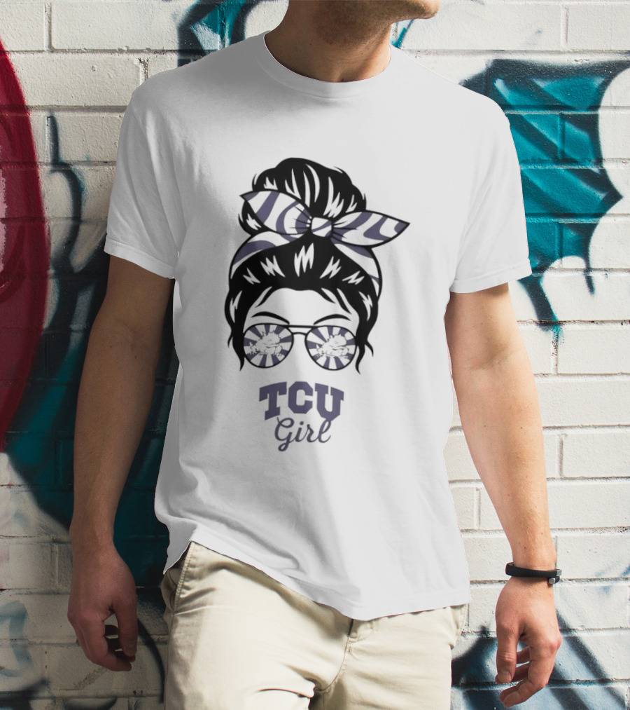 TCU Girl Messy Bun Glasses Horned Frogs T-Shirt