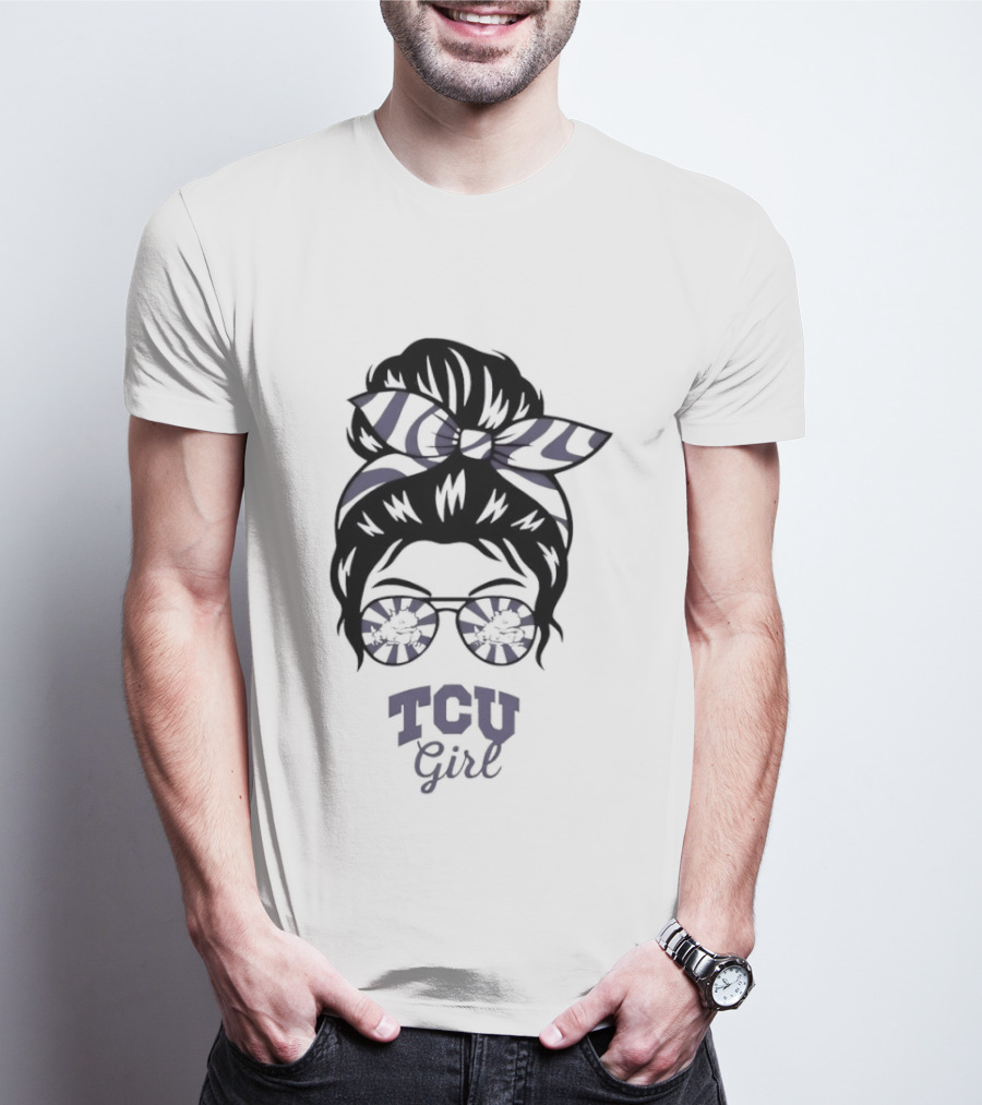 TCU Girl Messy Bun Glasses Horned Frogs T-Shirt