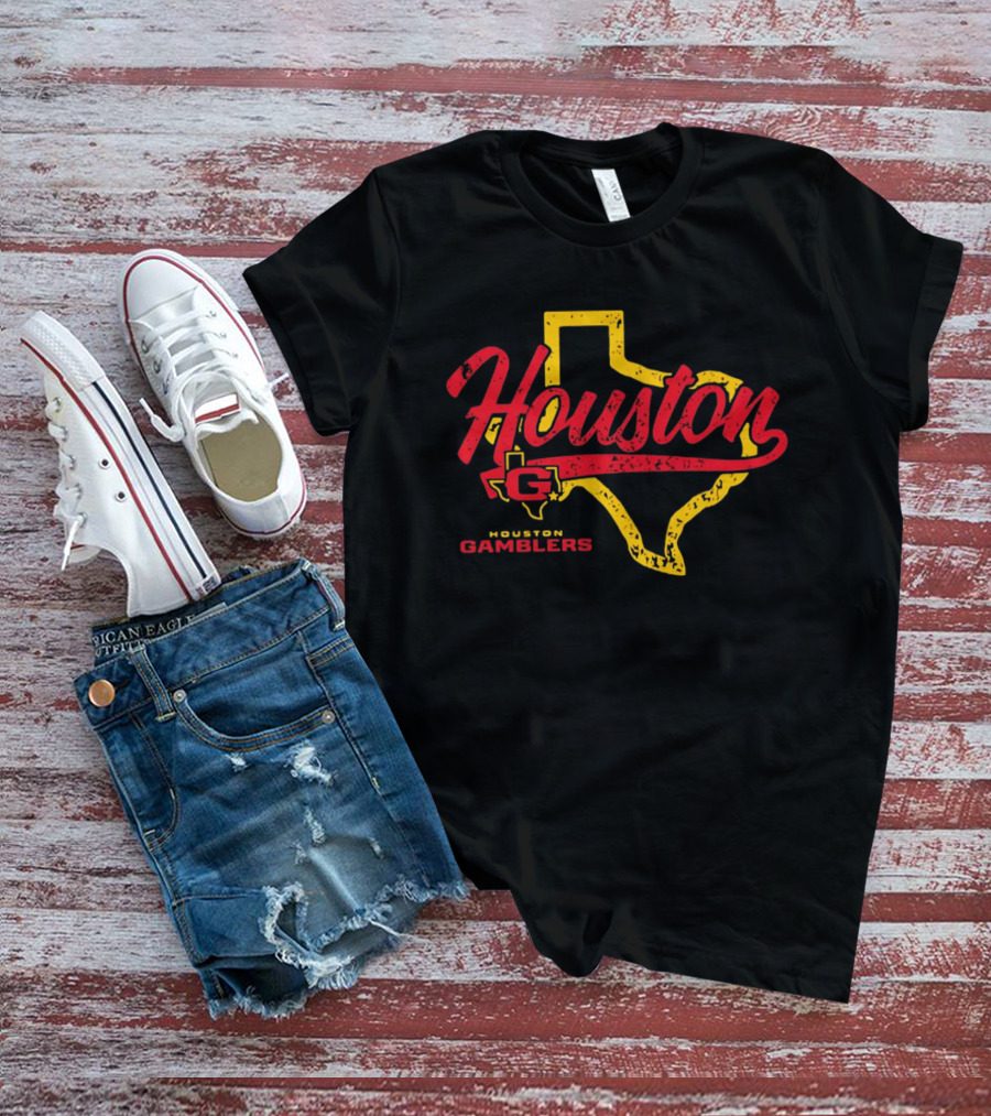 Houston Gamblers Texas Map Script T-Shirt