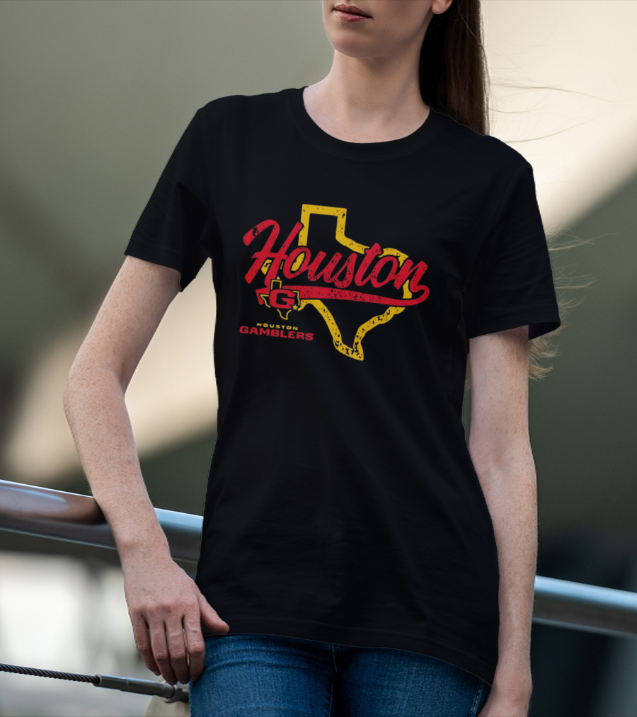 Houston Gamblers Texas Map Script T-Shirt