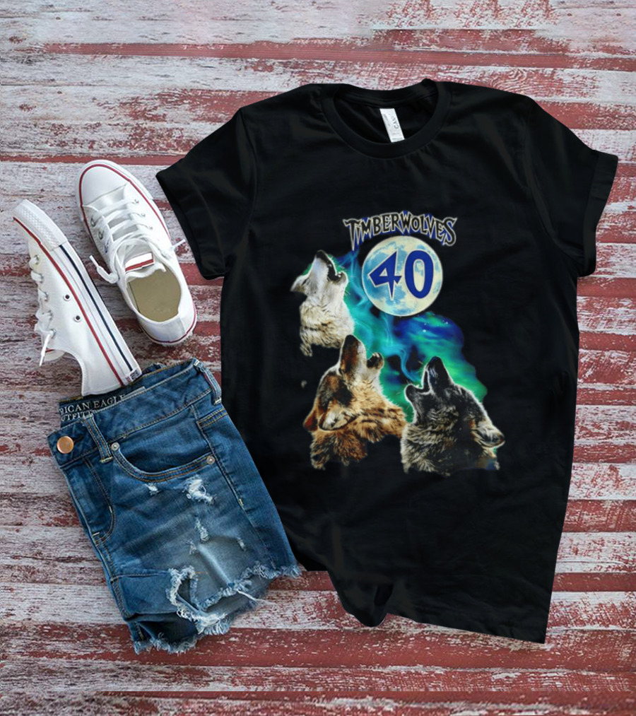 Minnesota Timberwolves 40 Wolves Howling At Blue Moon T-Shirt