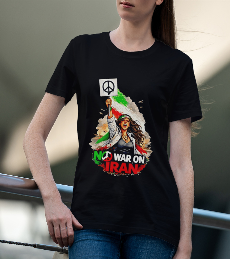 No War On Iran Protest Peace Sign Waving Woman T-Shirt