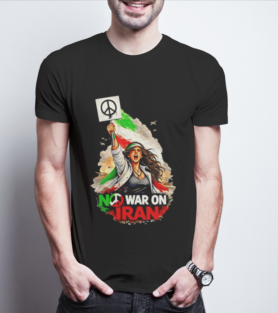 No War On Iran Protest Peace Sign Waving Woman T-Shirt