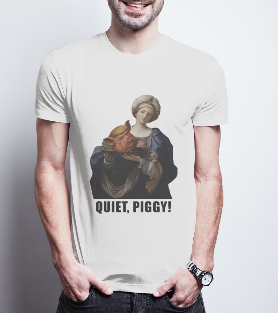 Original Saint Holding Pig Head Quiet Piggy Anti Trump T-Shirt