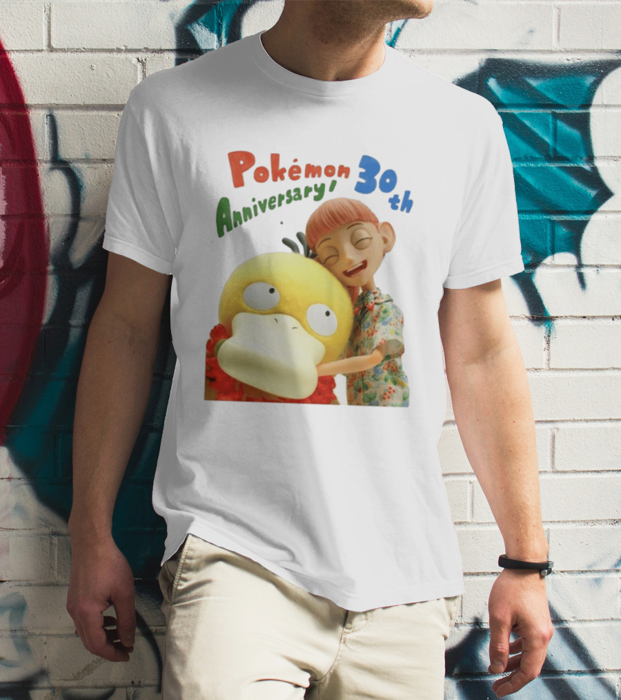 Pokémon 30th Anniversary Pokémon Concierge Psyduck Hugging Celebration T-Shirt