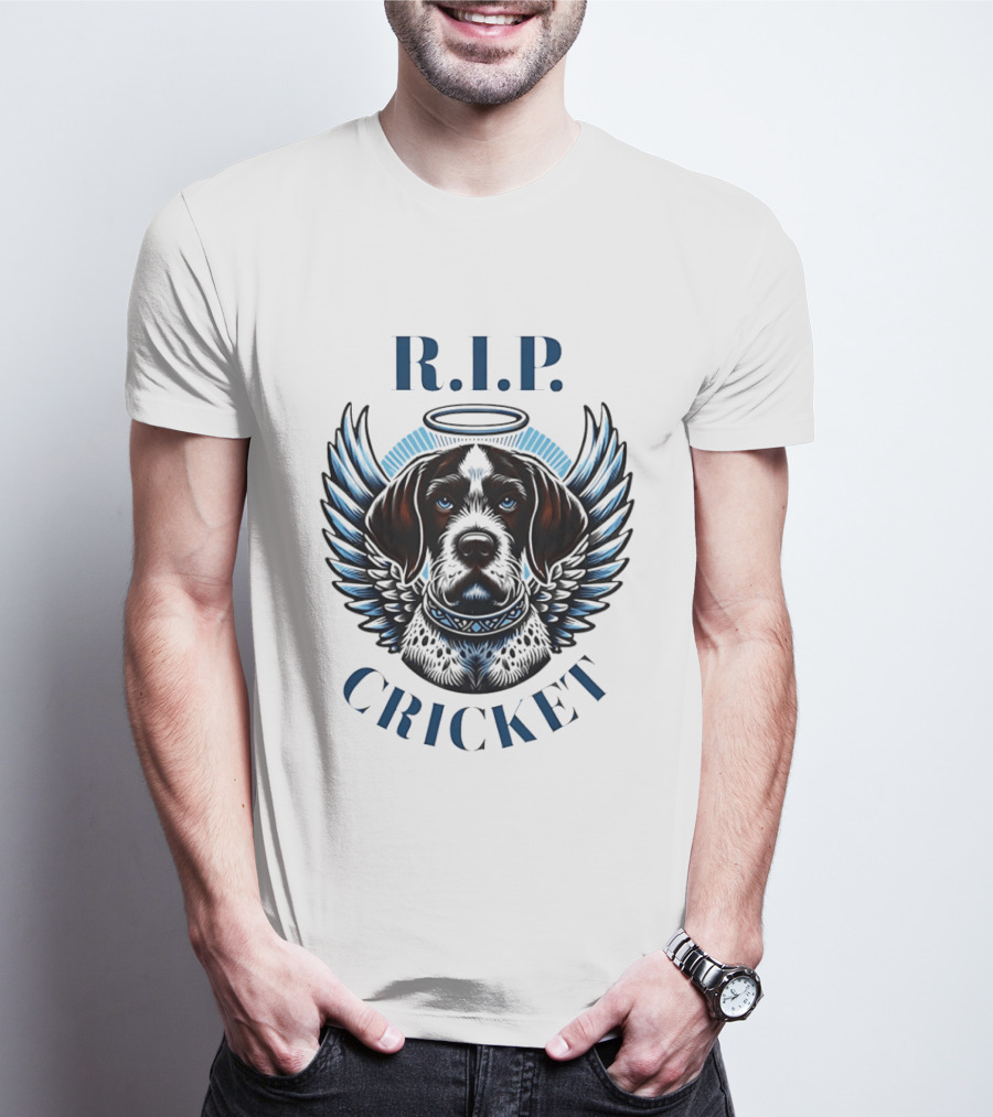 RIP Cricket Halo Angel Wings Dog Memorial T-Shirt