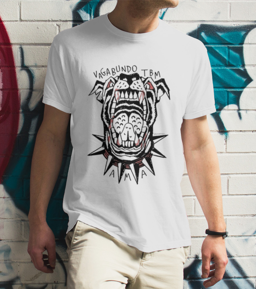 Vagabundo TBM AMA Fierce Canine Skull Spiked Collar T-Shirt