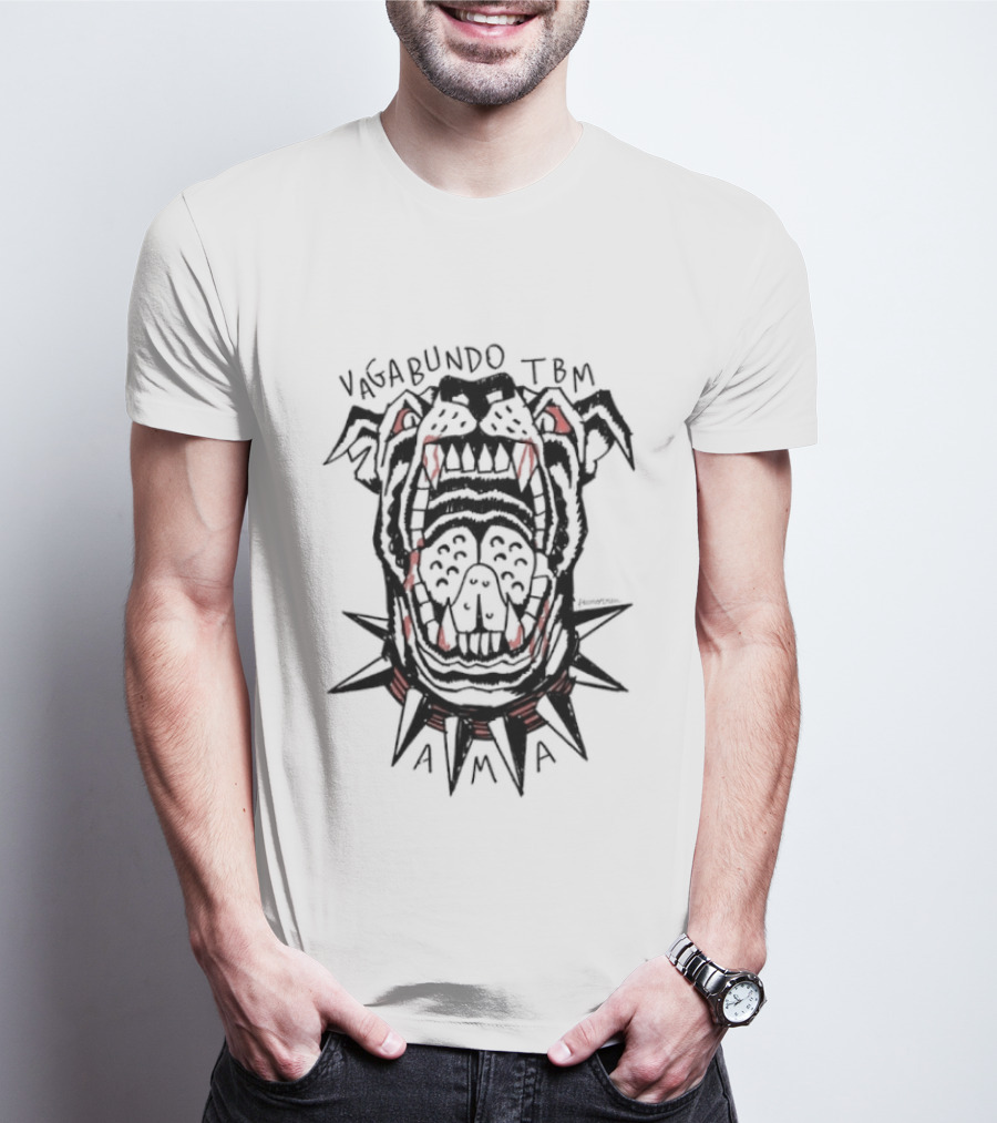 Vagabundo TBM AMA Fierce Canine Skull Spiked Collar T-Shirt