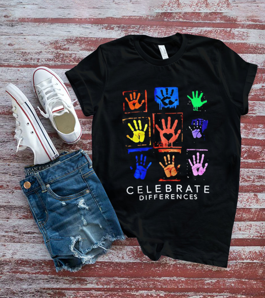 Celebrate Differences 2026 Multicolored Handprints Heart Inclusion Awareness T-Shirt