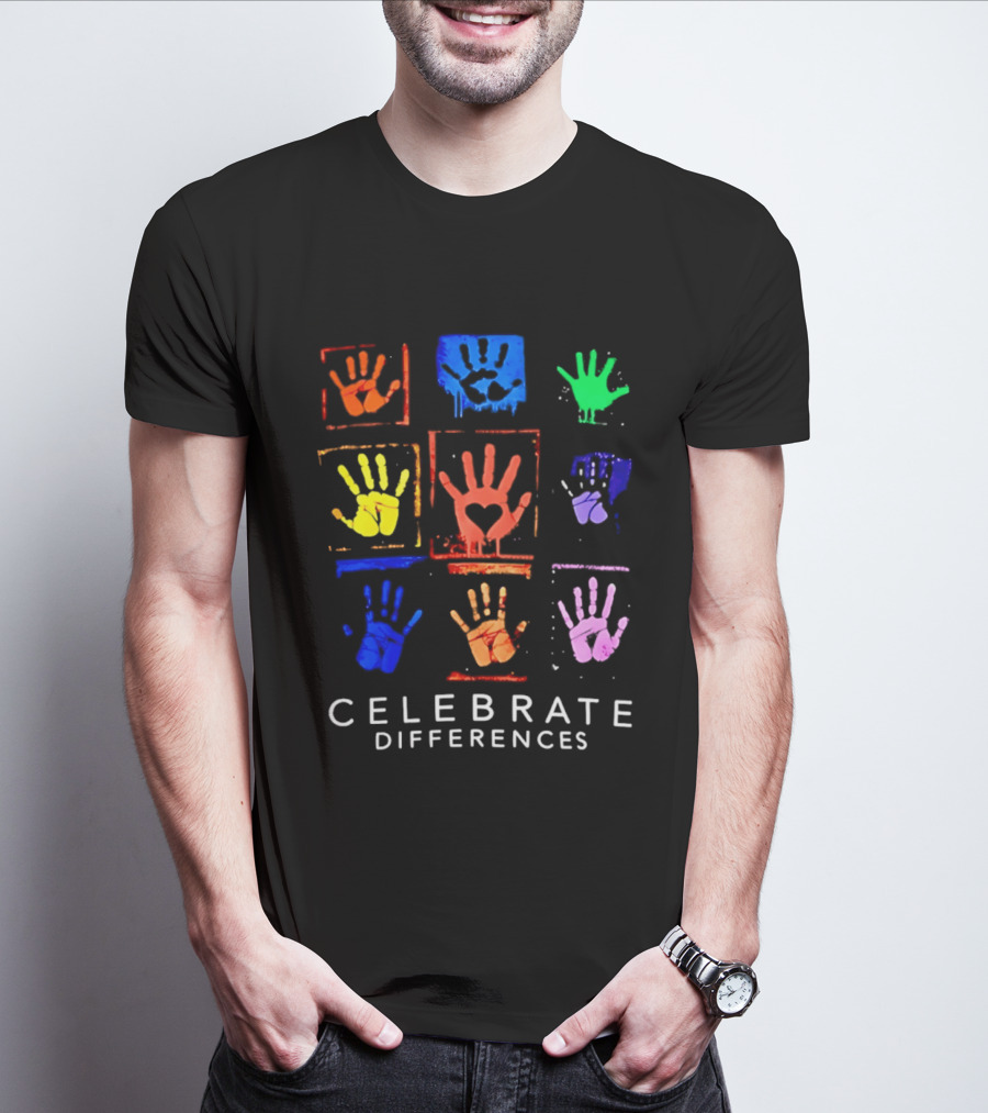 Celebrate Differences 2026 Multicolored Handprints Heart Inclusion Awareness T-Shirt