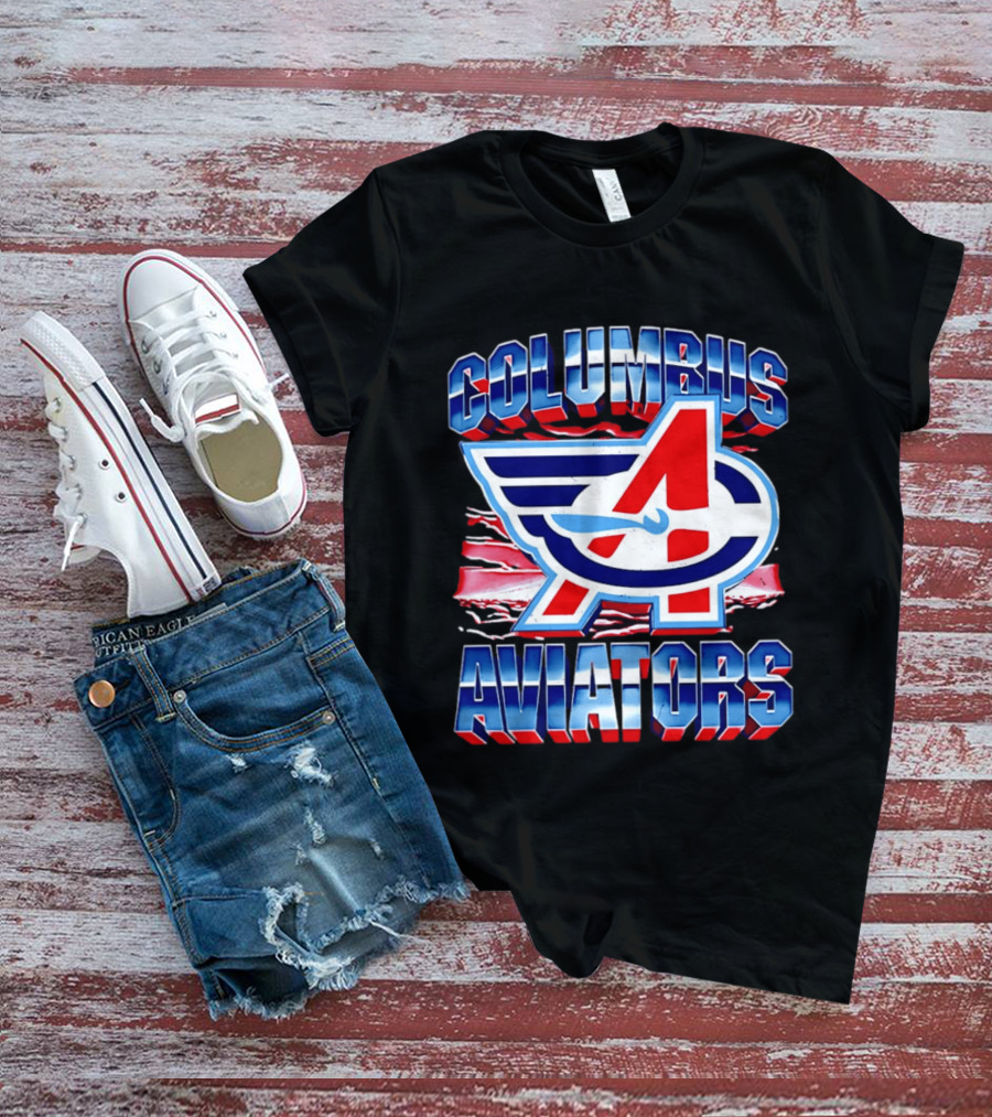 Columbus Aviators A Winged Logo American Flag T-Shirt