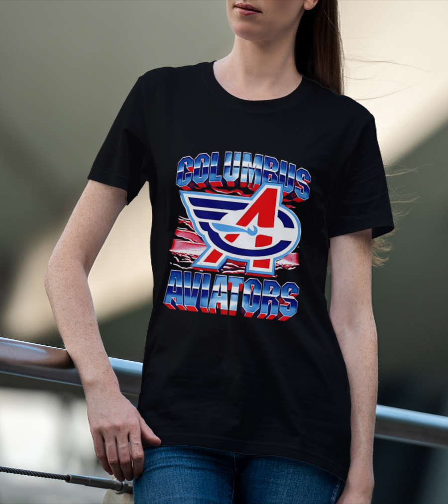 Columbus Aviators A Winged Logo American Flag T-Shirt