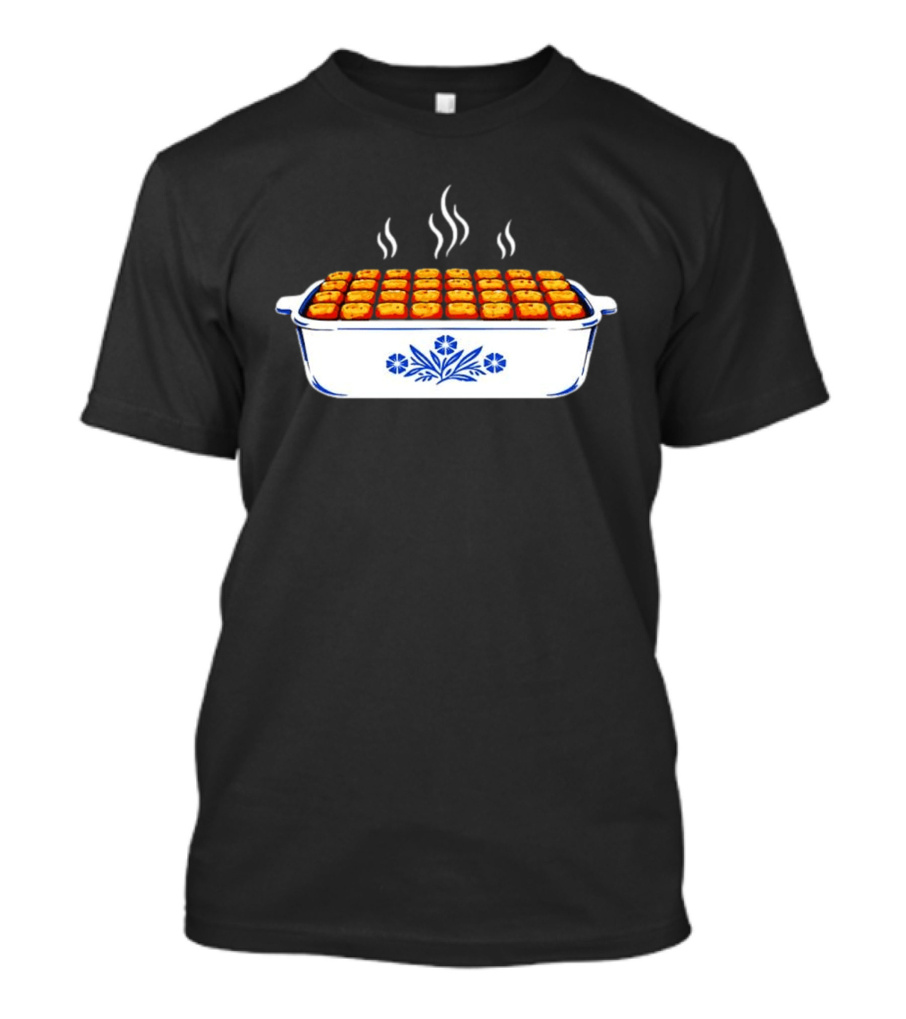 Steaming Cornflower Pattern Tater Tot Hotdish Recipe Minnesota Comfort Food T-Shirt