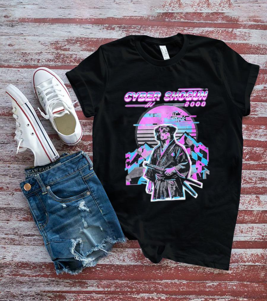 Cyber Shogun 2000 Samurai Dog Retro Synthwave Aesthetic T-Shirt