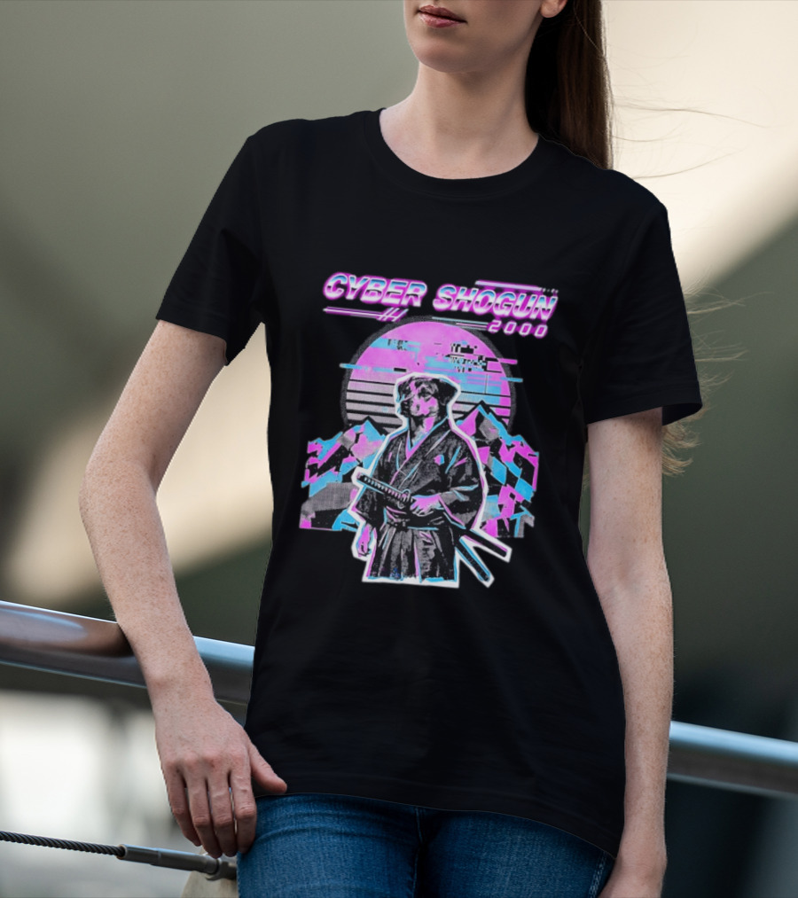 Cyber Shogun 2000 Samurai Dog Retro Synthwave Aesthetic T-Shirt
