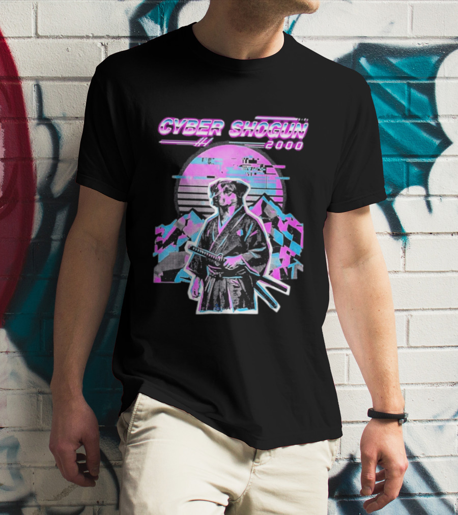 Cyber Shogun 2000 Samurai Dog Retro Synthwave Aesthetic T-Shirt