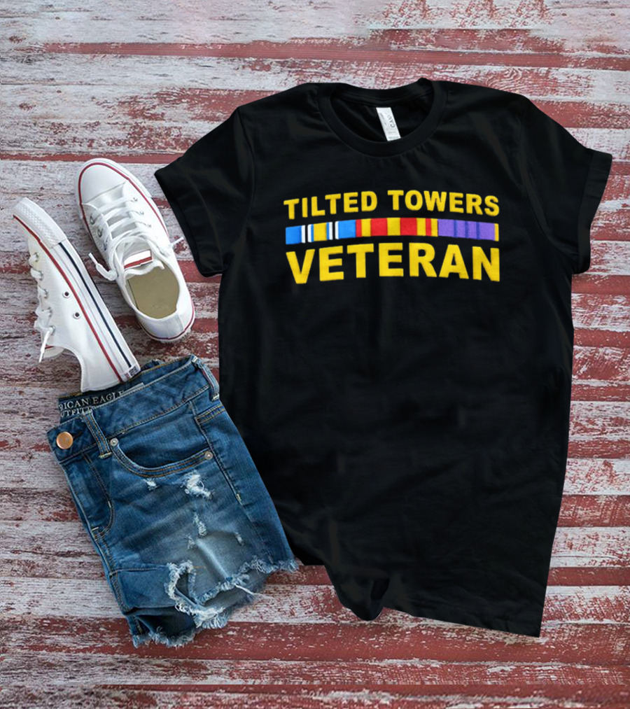Tilted Towers Veteran Retro Military Ribbon Homage T-Shirt