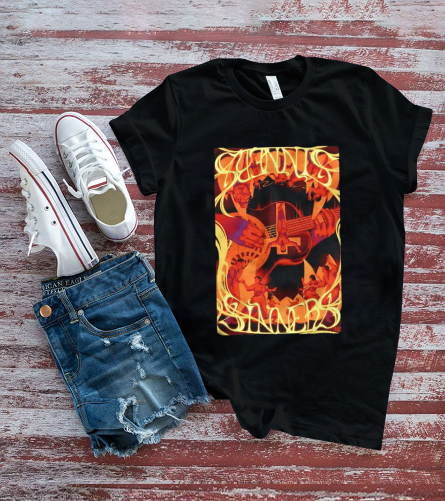 Sinners Pecadores Upside Down Guitar Person T-Shirt