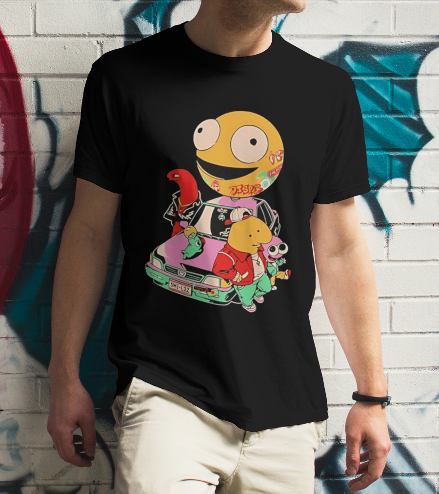 Smiling Friends Cartoon Characters With Graffiti Art Car T-Shirt
