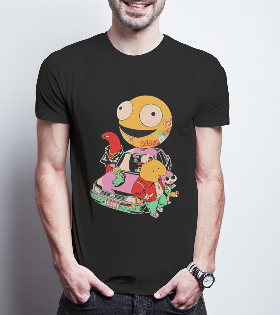 Smiling Friends Cartoon Characters With Graffiti Art Car T-Shirt