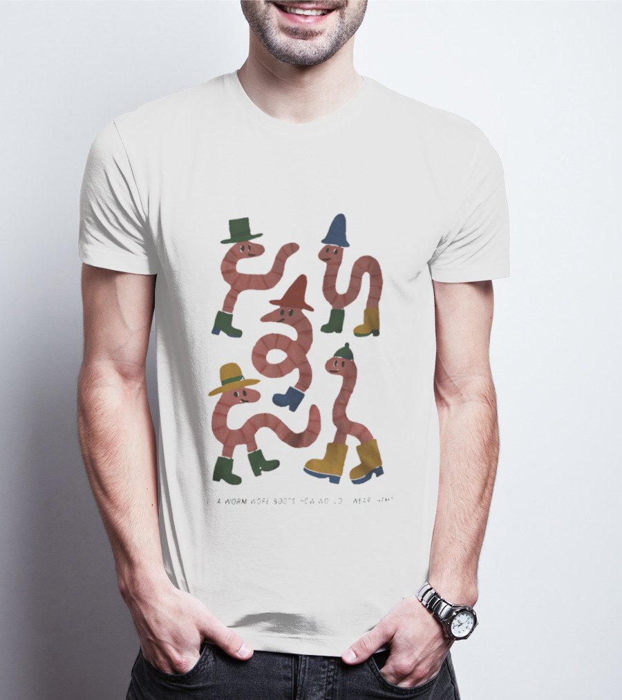 Whimsical Worms In Colorful Boots With Hats And Smiles T-Shirt