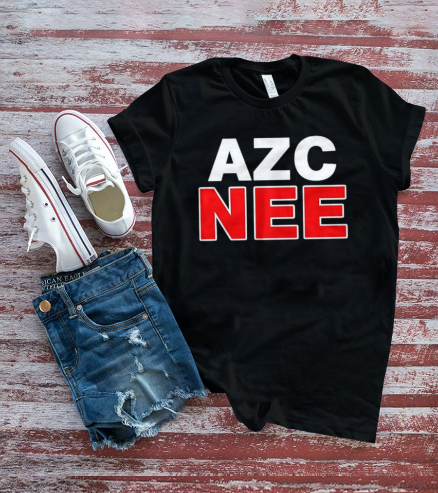 AZC NEE Bold Text White Red Contrast T-Shirt