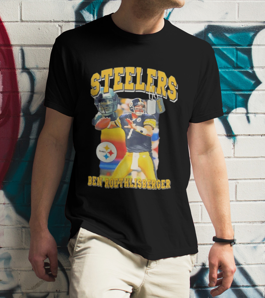Steelers Ben Roethlisberger Pittsburgh Football Player With Dog Tag And Team T-Shirt