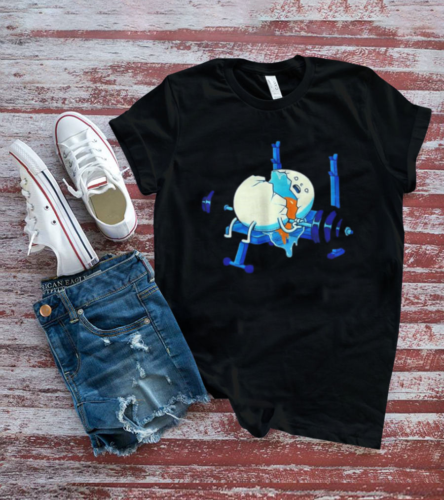 Cracked Egg Lifting Weights Funny Fitness Humor T-Shirt