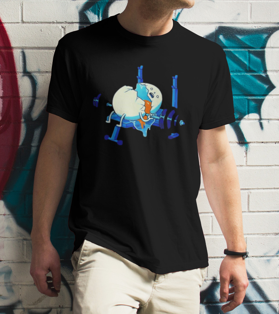 Cracked Egg Lifting Weights Funny Fitness Humor T-Shirt