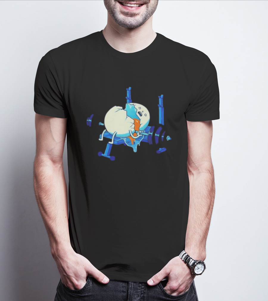 Cracked Egg Lifting Weights Funny Fitness Humor T-Shirt