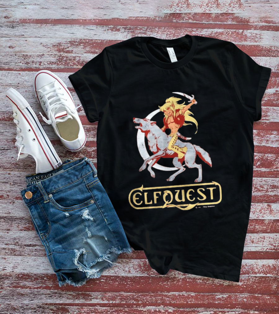 ElfQuest Cutter Riding Wolf Moon Fantasy T-Shirt