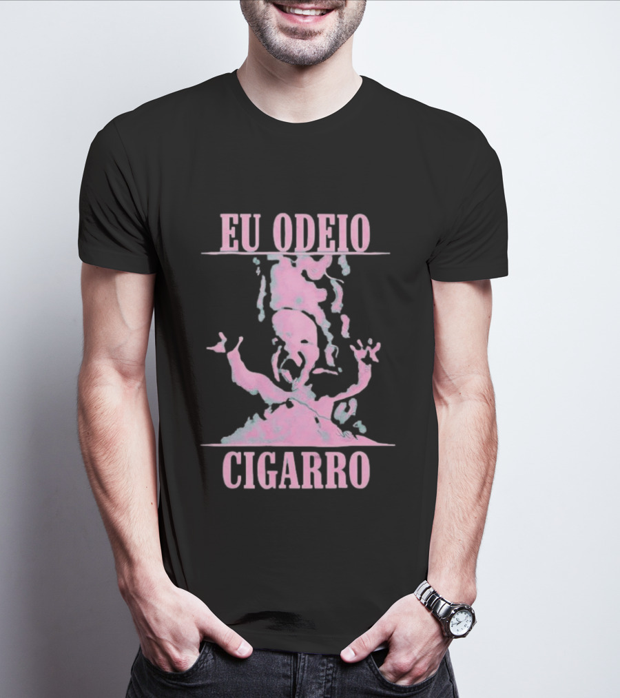 Eu Odeio Cigarro Anti Smoking Pink Smoke Face T-Shirt