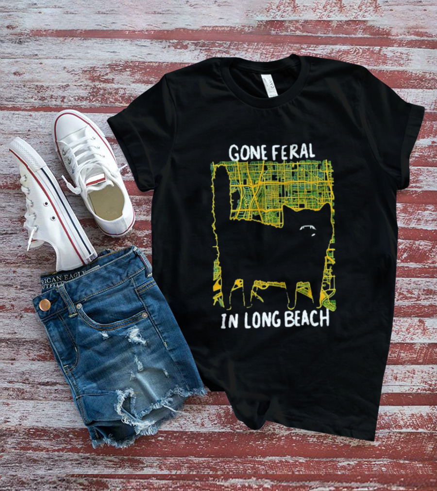 Gone Feral In Long Beach Map Cat T-Shirt