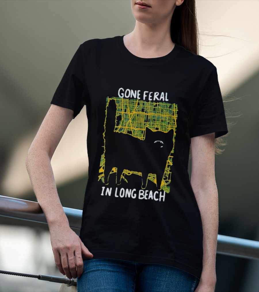 Gone Feral In Long Beach Map Cat T-Shirt