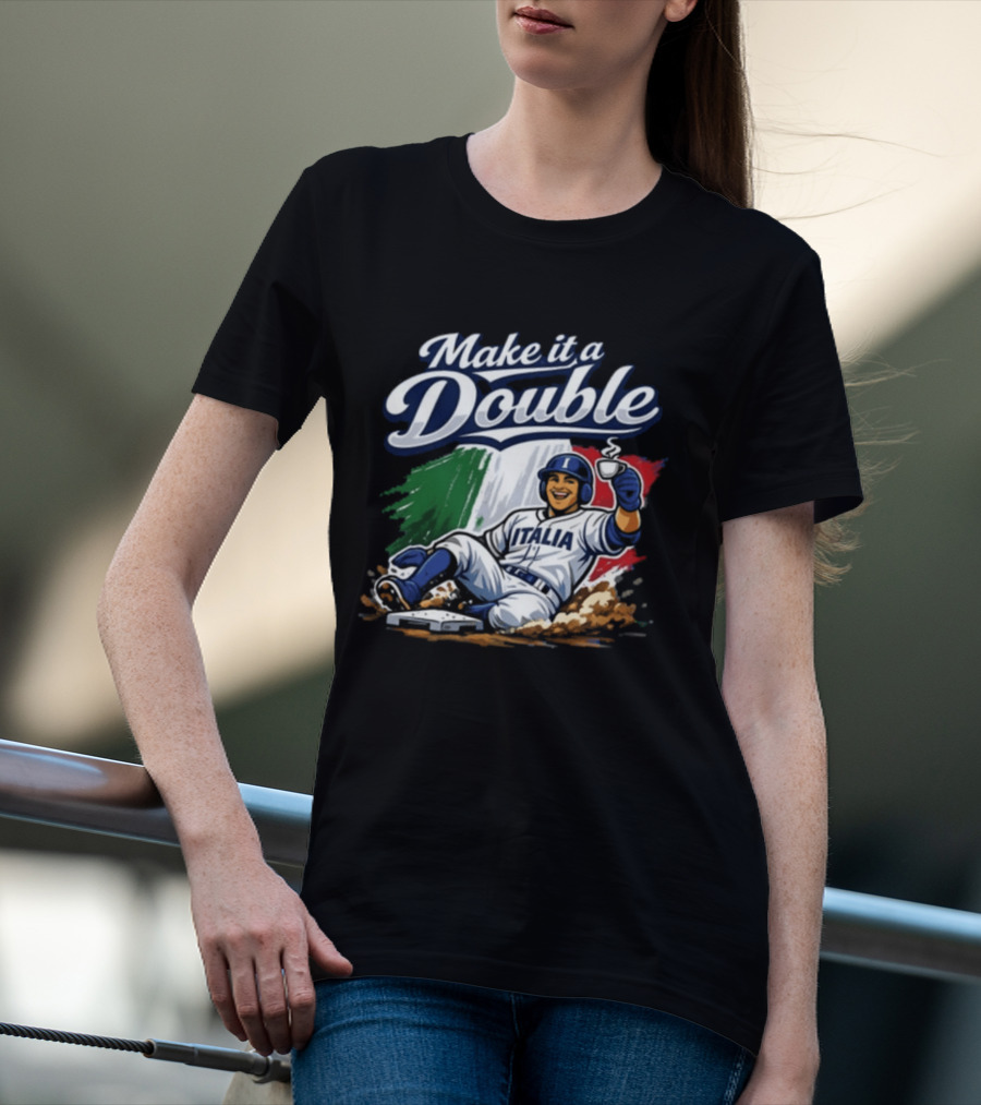 Make It A Double Italia Baseball Sliding Player Italian Flag T-Shirt