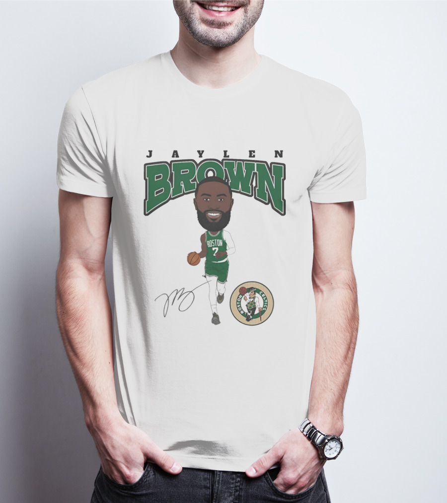 Jaylen Brown Boston Celtics Hardwood Comic Celtics Player Caricature T-Shirt
