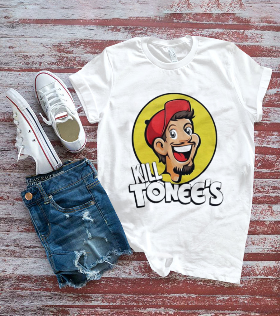 Kill Tonee's Cartoon Character In Red Cap And Yellow Circle T-Shirt