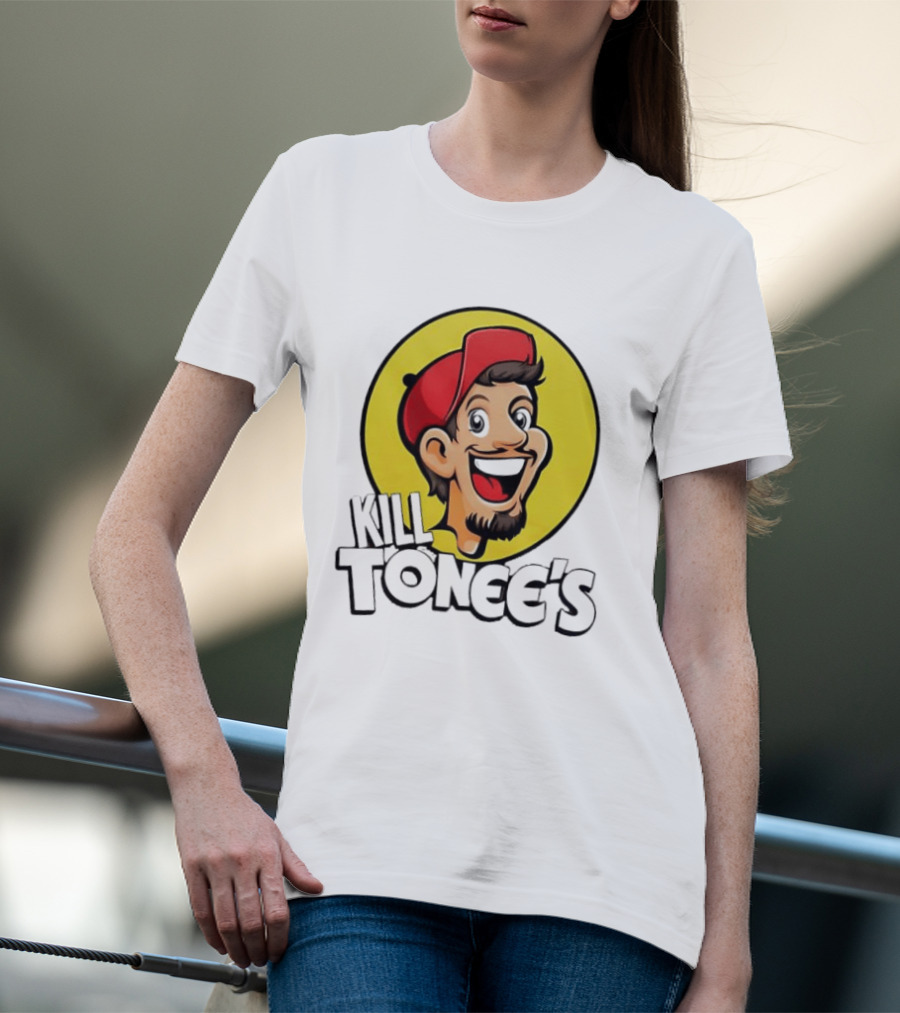 Kill Tonee's Cartoon Character In Red Cap And Yellow Circle T-Shirt